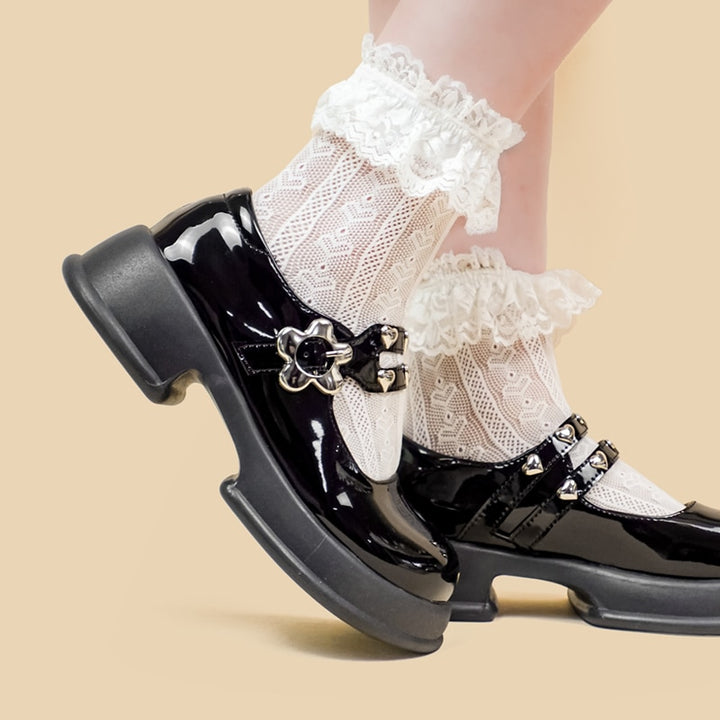 Gothic Lolita Flower Mary Jane Shoes - Juneptune