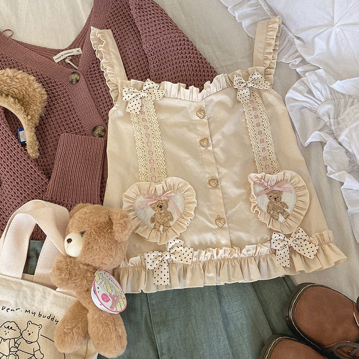 Sweet Lolita Bear Lace Tank Top - Juneptune