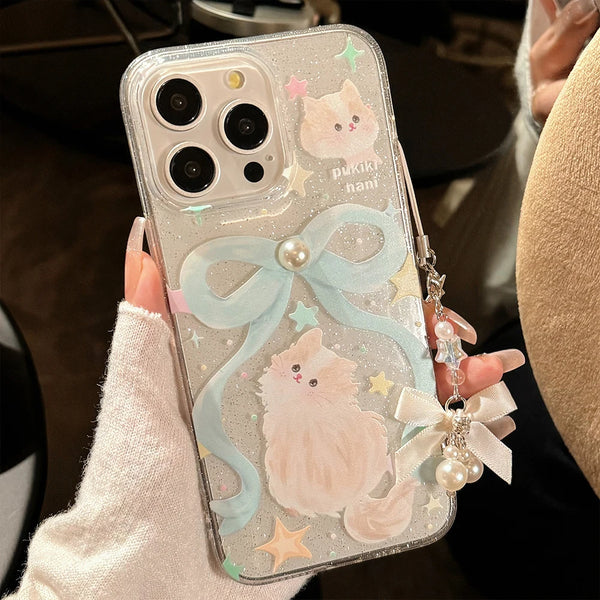 Coquette Cat Blue Bow iPhone Case