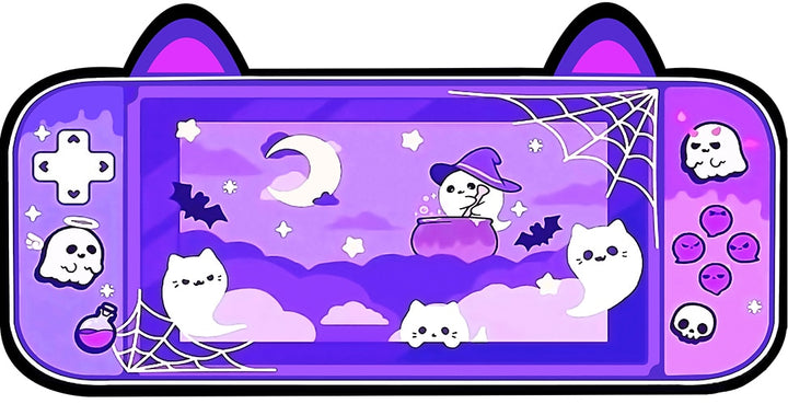 Kawaii Halloween Cat Purple Mouse Pad With Ears - Juneptune