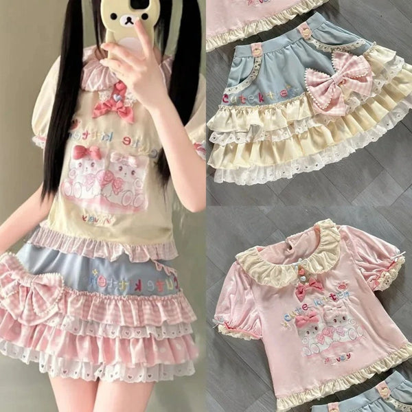 Lolita Cute Kitten Cake Skirt & Top Outfit Set