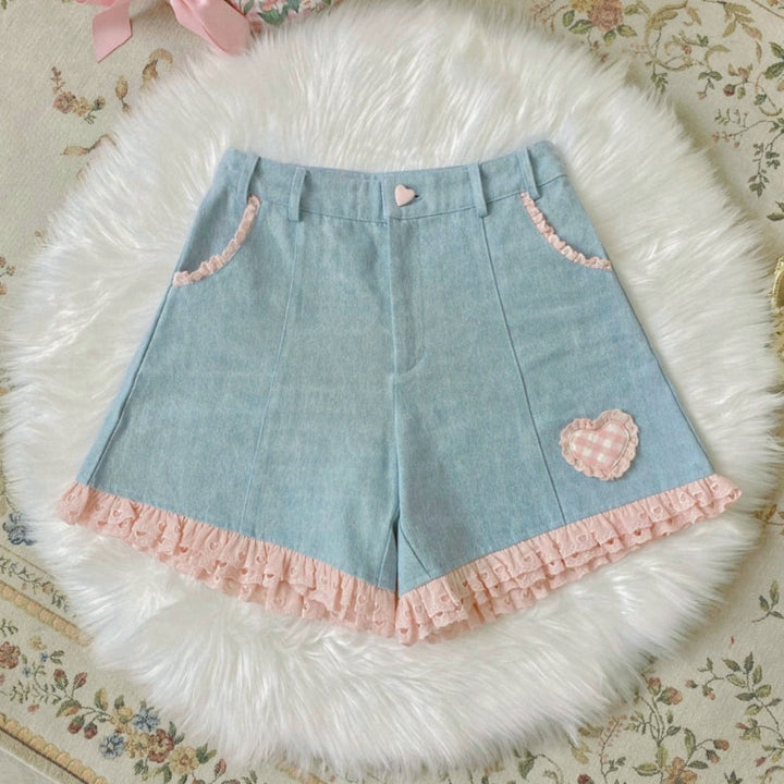 Sweet Lolita Lace Denim Shorts - Juneptune