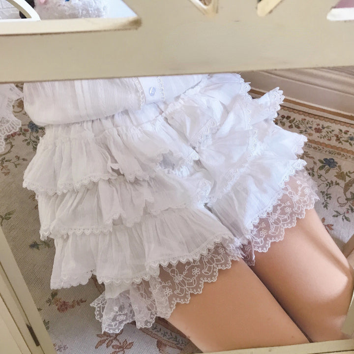 Victorian Lolita Ruffle White Shorts - Juneptune