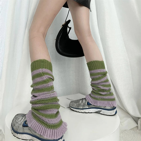 Vintage Knitted Striped Leg Warmers