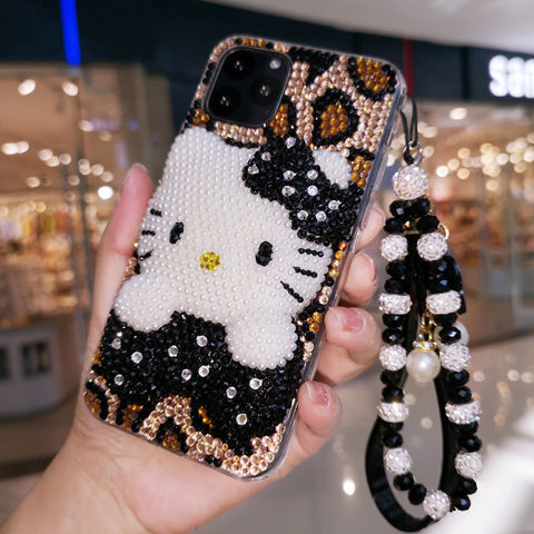 Sanrio Hello Kitty Black Rhinestone iPhone Case With Chain - Juneptune