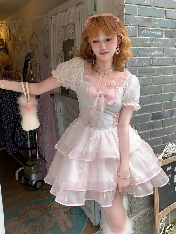 Sweet Lolita Pink Dress With Bow - Juneptune