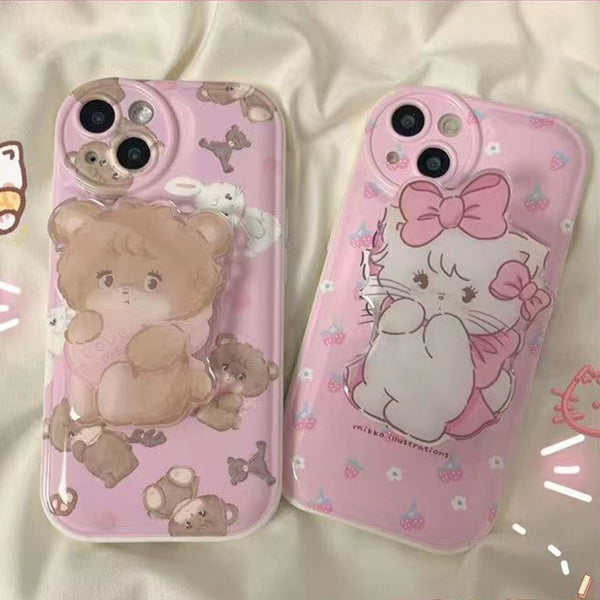 Kawaii Pink Cat Silicone iPhone Case With Grip - Juneptune