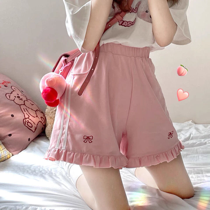 Kawaii Pink Bow High Waist Shorts - Juneptune