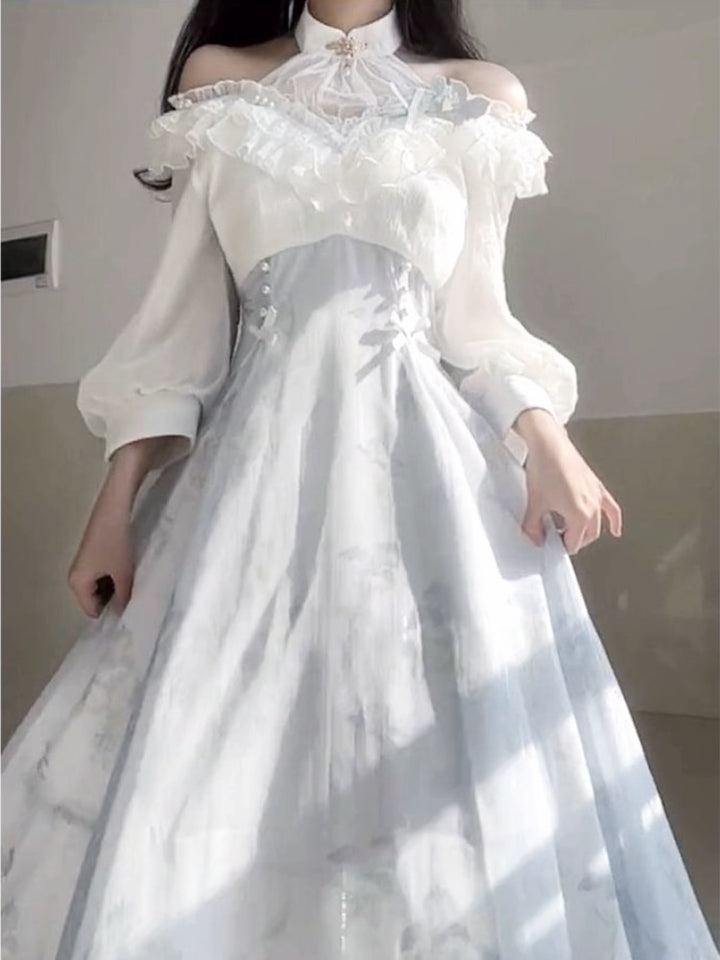 Aesthetic Victorian White Floral Dress - Juneptune