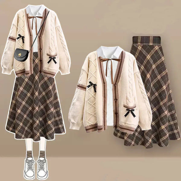 Sweet Academia Plaid Outfit Set
