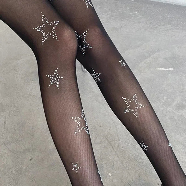 Y2k Star Rhinestone Tights
