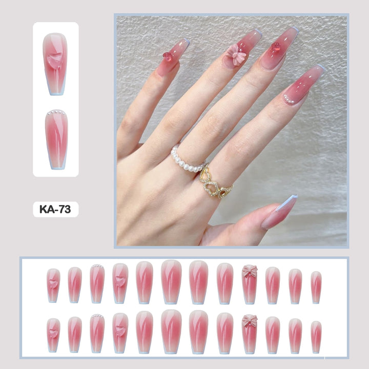 24pcs/Box Press On False Nails - Aesthetic Heart Bow Nails - Juneptune