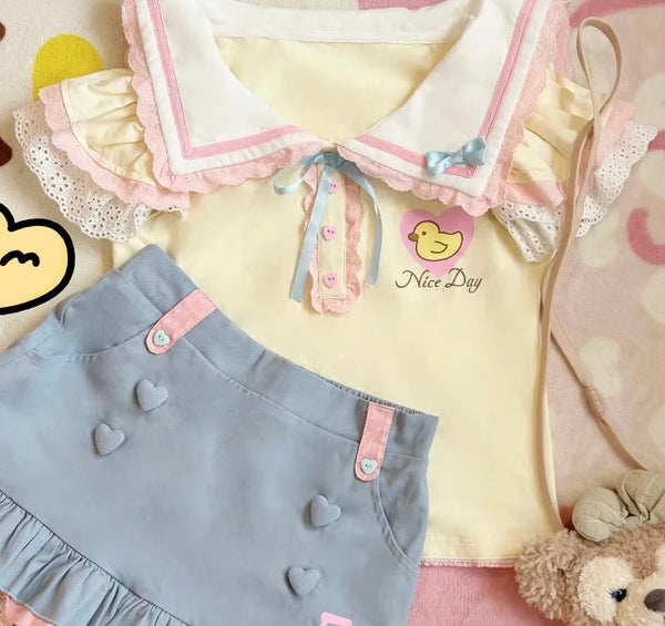 Kawaii Pastel Sailor Collar Top