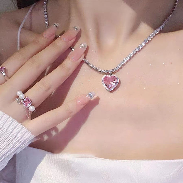Kawaii Pink Heart Necklace - Juneptune