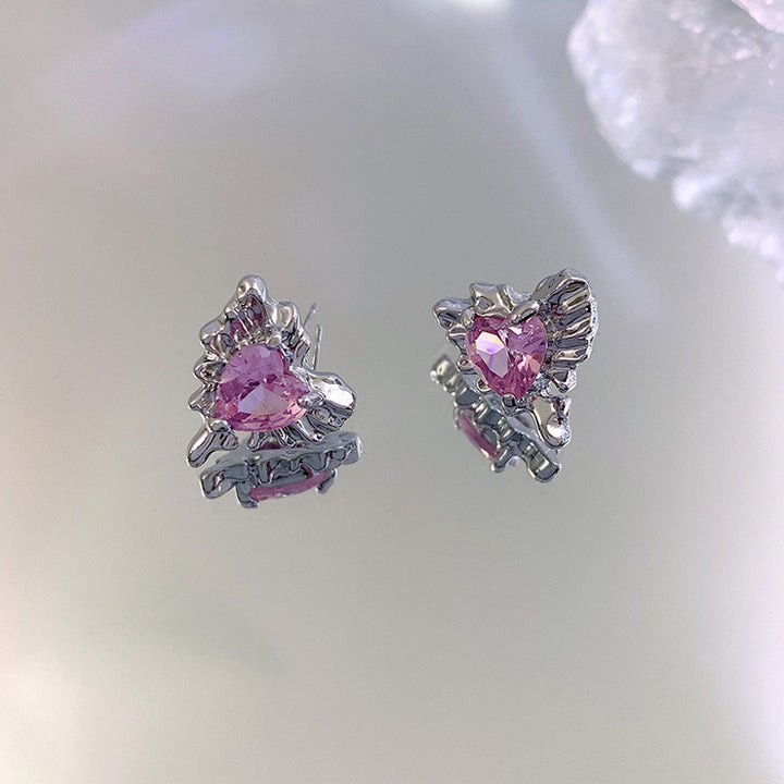 Y2K Pink Zircon Korean Water Droplet Earrings - Juneptune