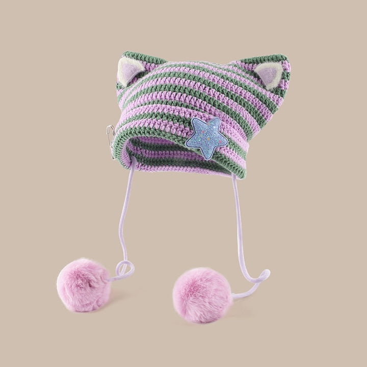 Kawaii Y2K Cat Ears Crochet Beanie - Juneptune