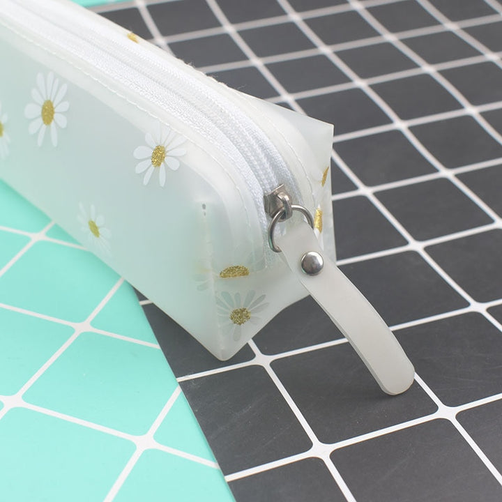 Kawaii Transparent Daisy Floral Pencil Case - Juneptune