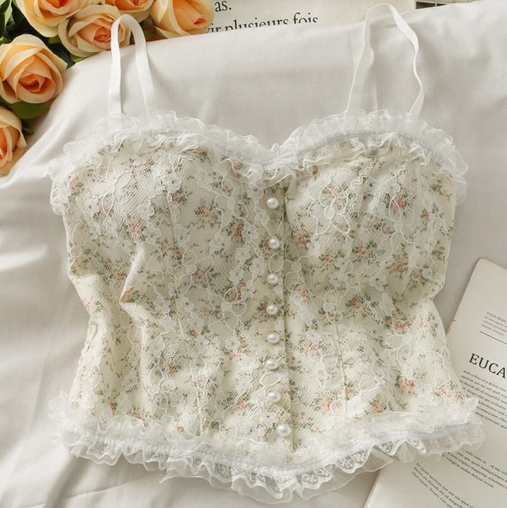 Lolita Lace Floral Crop Top - Juneptune