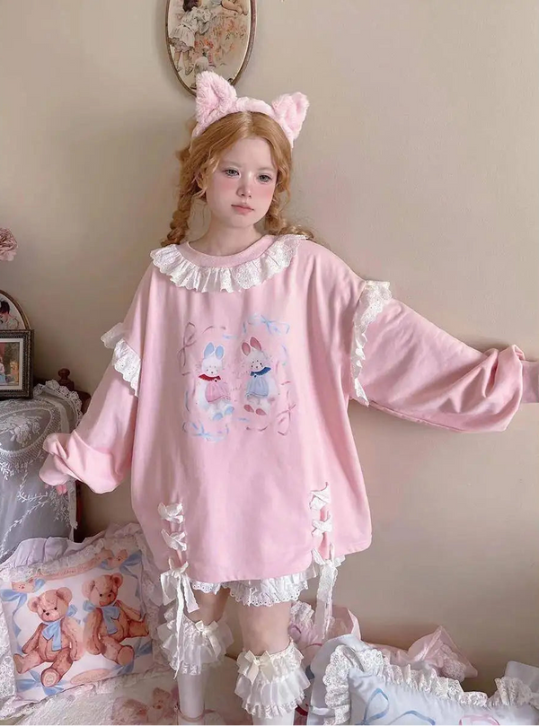 Kawaii Lace Ribbon Long-Sleeve Top