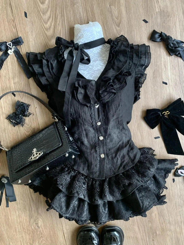 Midnight Ruffles & Velvet Whispers Outfit Set