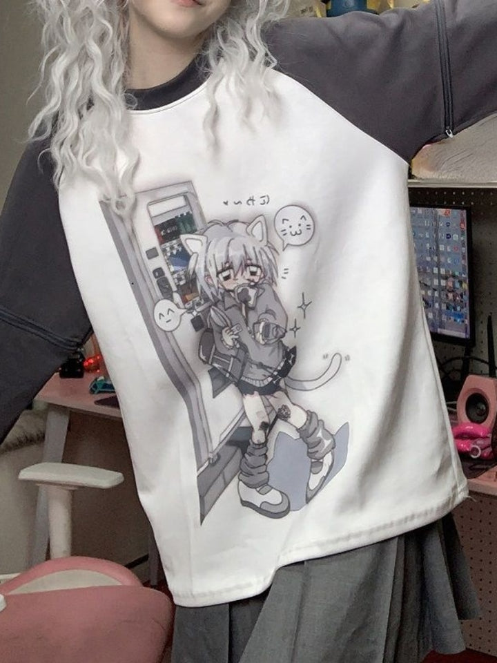 Kawaii Anime Detachable Sleeve Gray T-Shirt - Juneptune