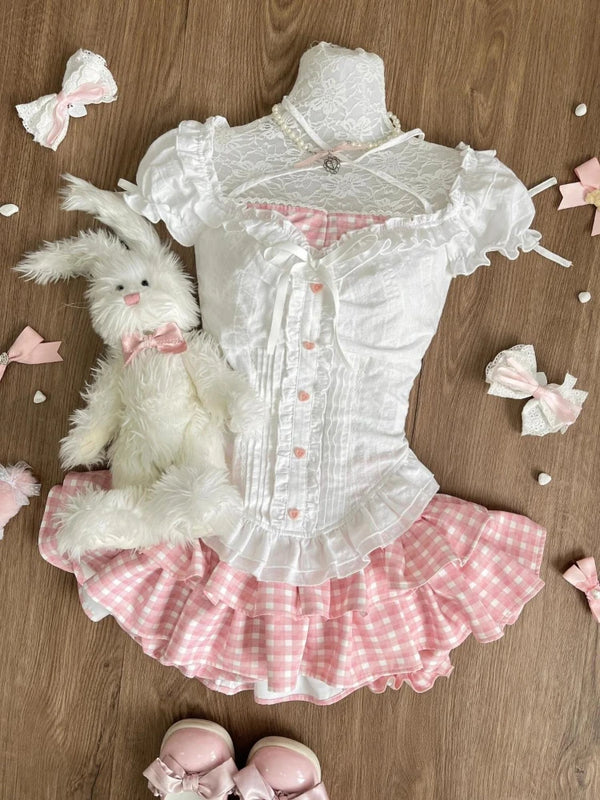 Strawberry Cream Gingham Outfit Set