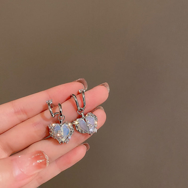 Aesthetic Opal Split Heart Necklace Bracelet Ring Earrings - Juneptune