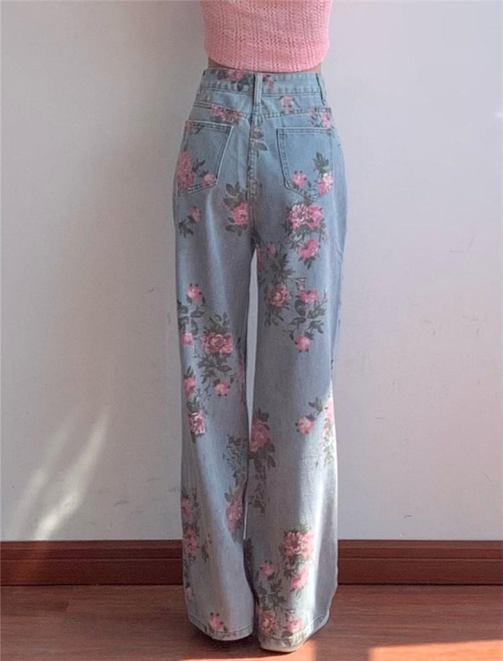 Kawaii Flower High Waist Baggy Jeans - Juneptune