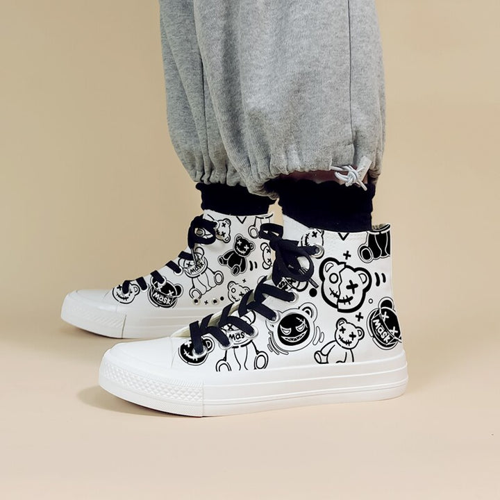 Graffiti Bear Streetwear High Top Shoes - Juneptune