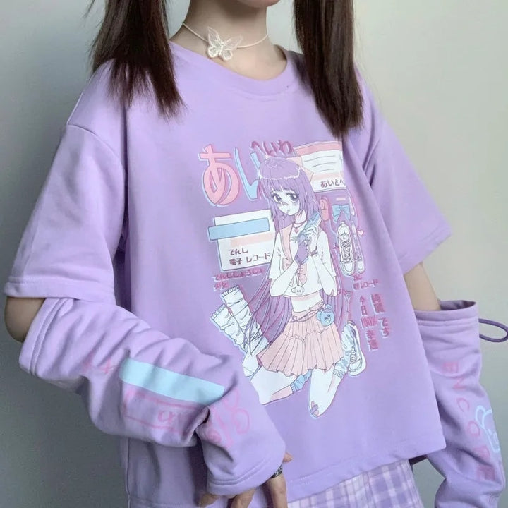 Kawaii Anime Sweatshirt With Arm Cover - Juneptune