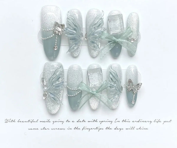 Baby Blue Butterfly Nails Set