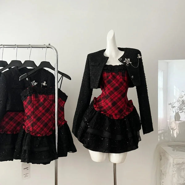 Gothic Plaid Coquette Outfit Set