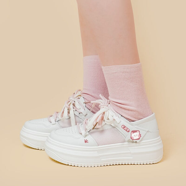 Kawaii Pink Cat Chunky Sneakers - Juneptune