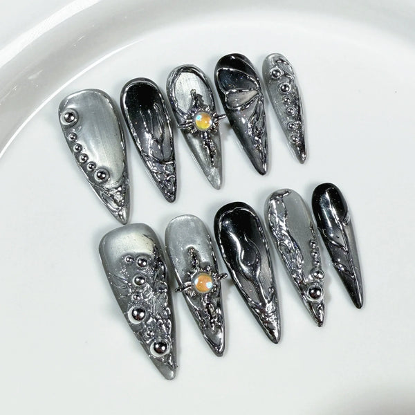 Obsidian Metallic Chrome Nails Set