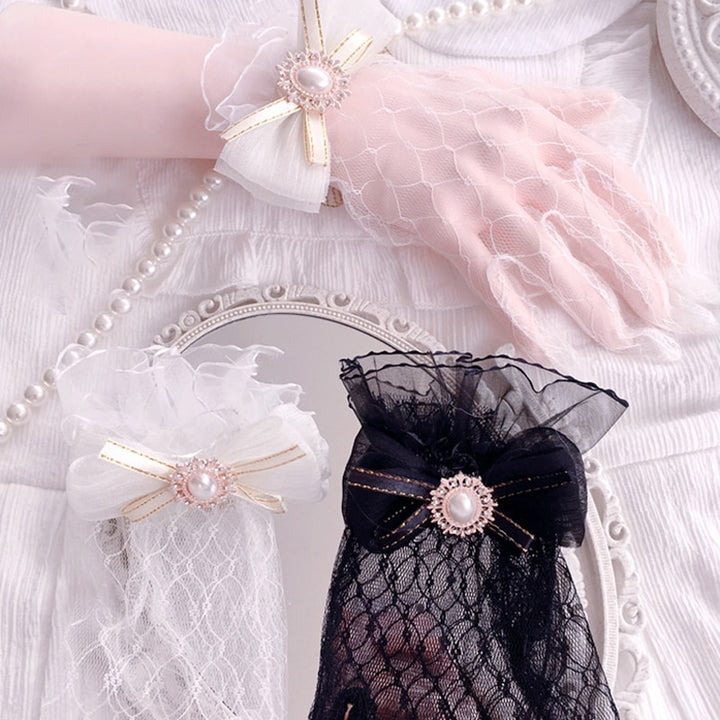 Gothic Lolita Black & White Lace Gloves - Juneptune