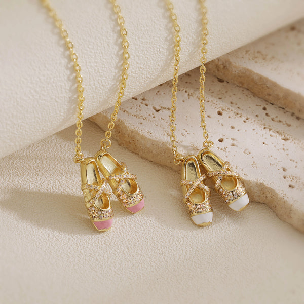 Tiny Ballet Shoes Coquette Necklace