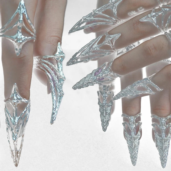 Goth Silver Dragon Claw Armor Nails