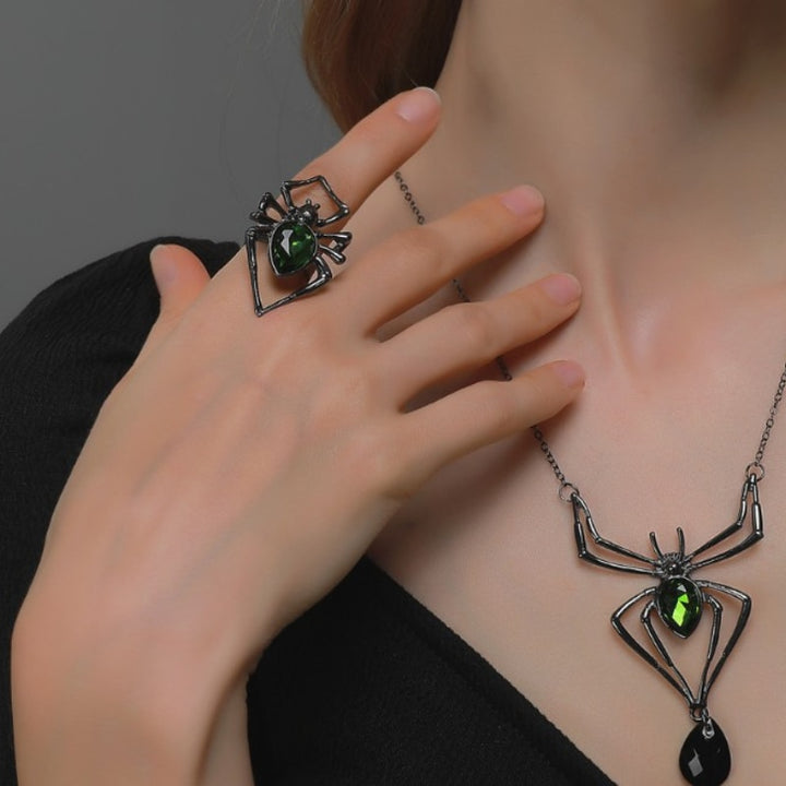Aesthetic Green Spider Jewelry Set - Juneptune