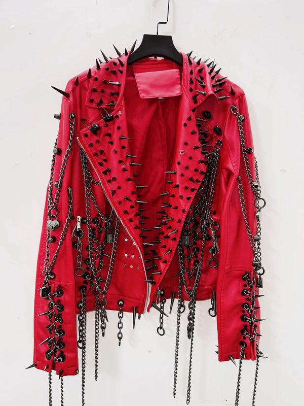 Crimson Overlord Spiked Leather Jacket