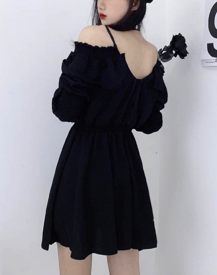 Gothic Off Shoulder Black Dress - Juneptune