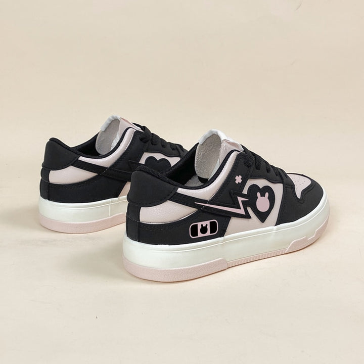 Kawaii Black Pink Bunny Casual Sneakers - Juneptune