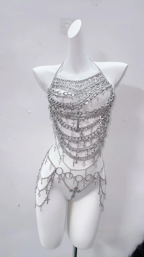 Silver Cathedral Chains Gothic Bodypiece Set