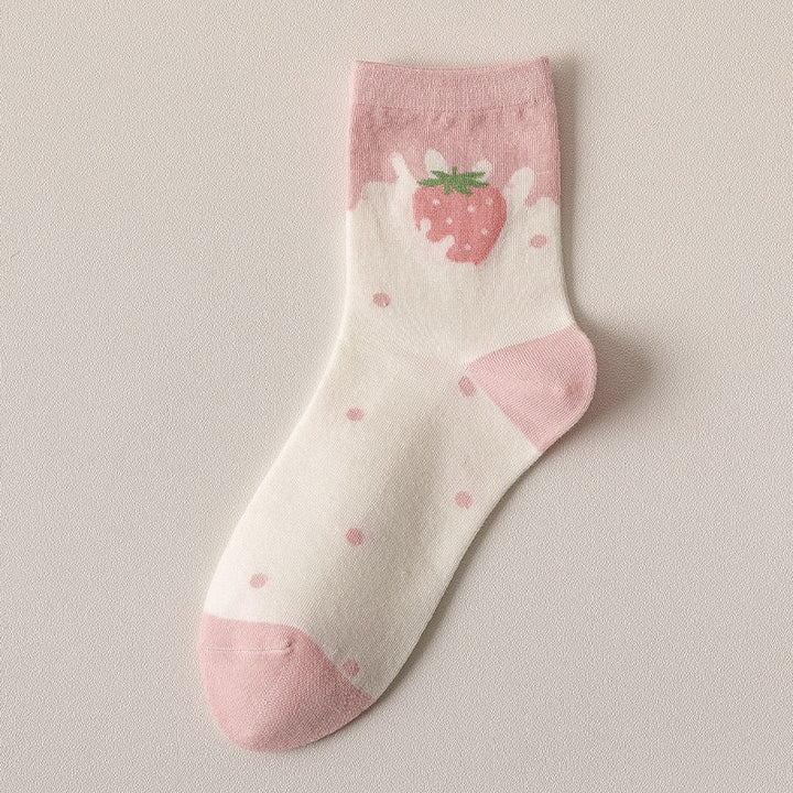 Kawaii Pink Strawberry Cotton Socks - Juneptune