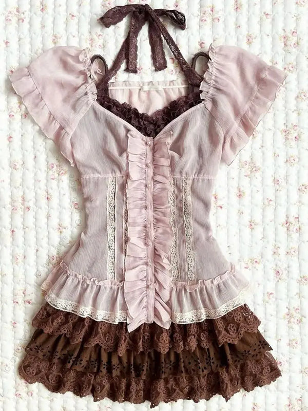 Gyaru Sweet Mocha Frill Outfit Set