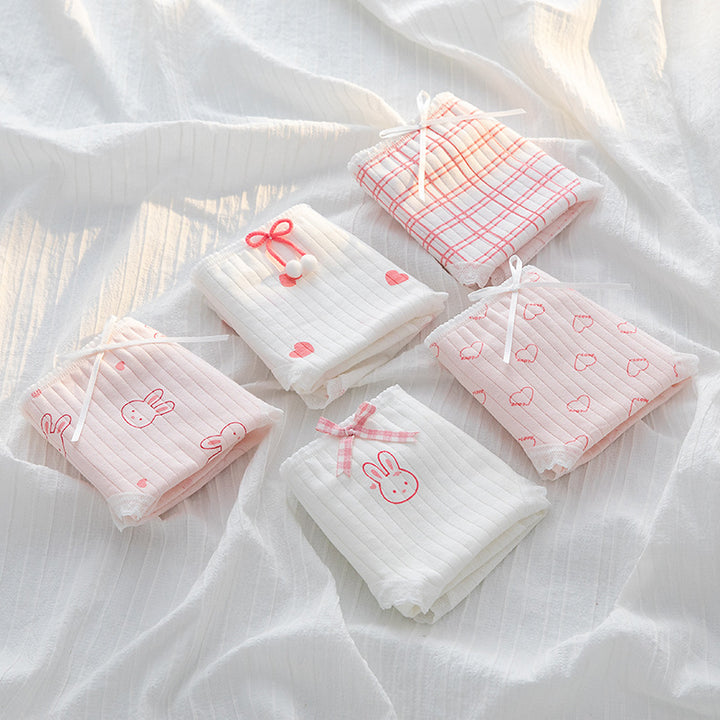 Kawaii Pink Heart Cotton Underwear Set - Juneptune