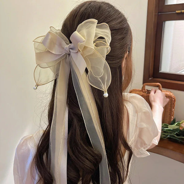 Pearl Ribbon Bow Hairpiece