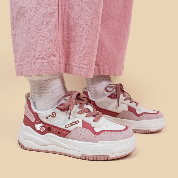 Kawaii Pink Cat Chunky Sneakers - Juneptune