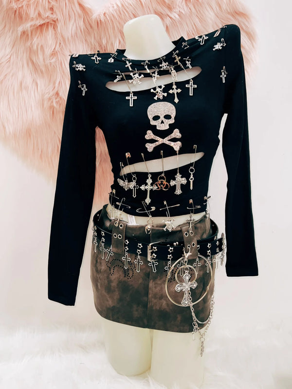 Crossbone Punk Gothic Chain Outfit Set
