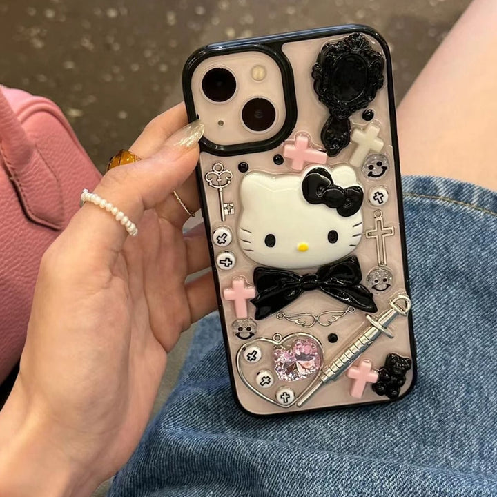 Gothic Sanrio Hello Kitty Clear iPhone Case With Bracelet - Juneptune