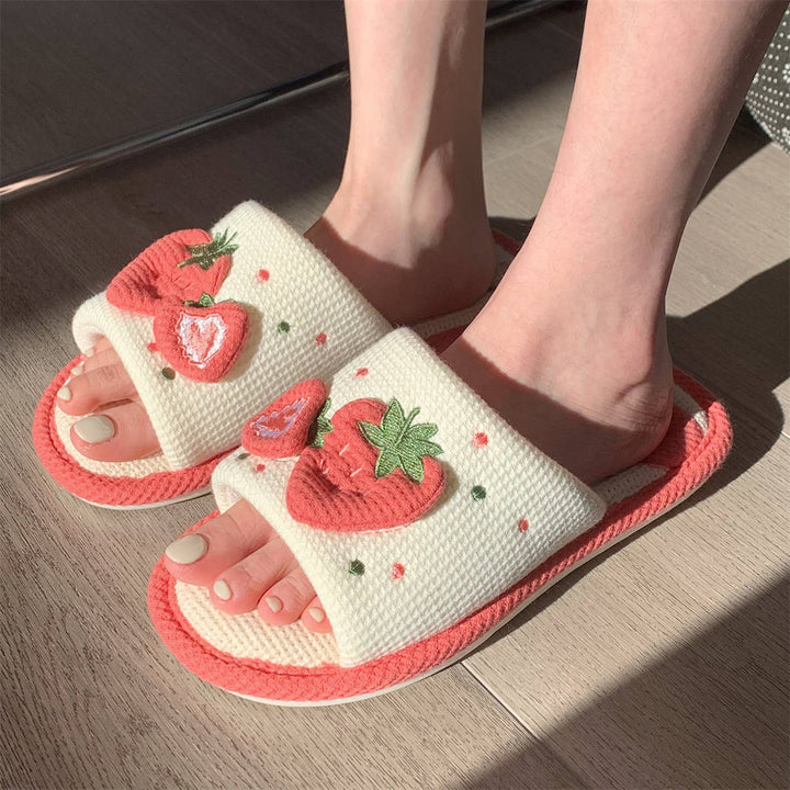 Cute Aesthetic Strawberry Comfy Slippers - Juneptune